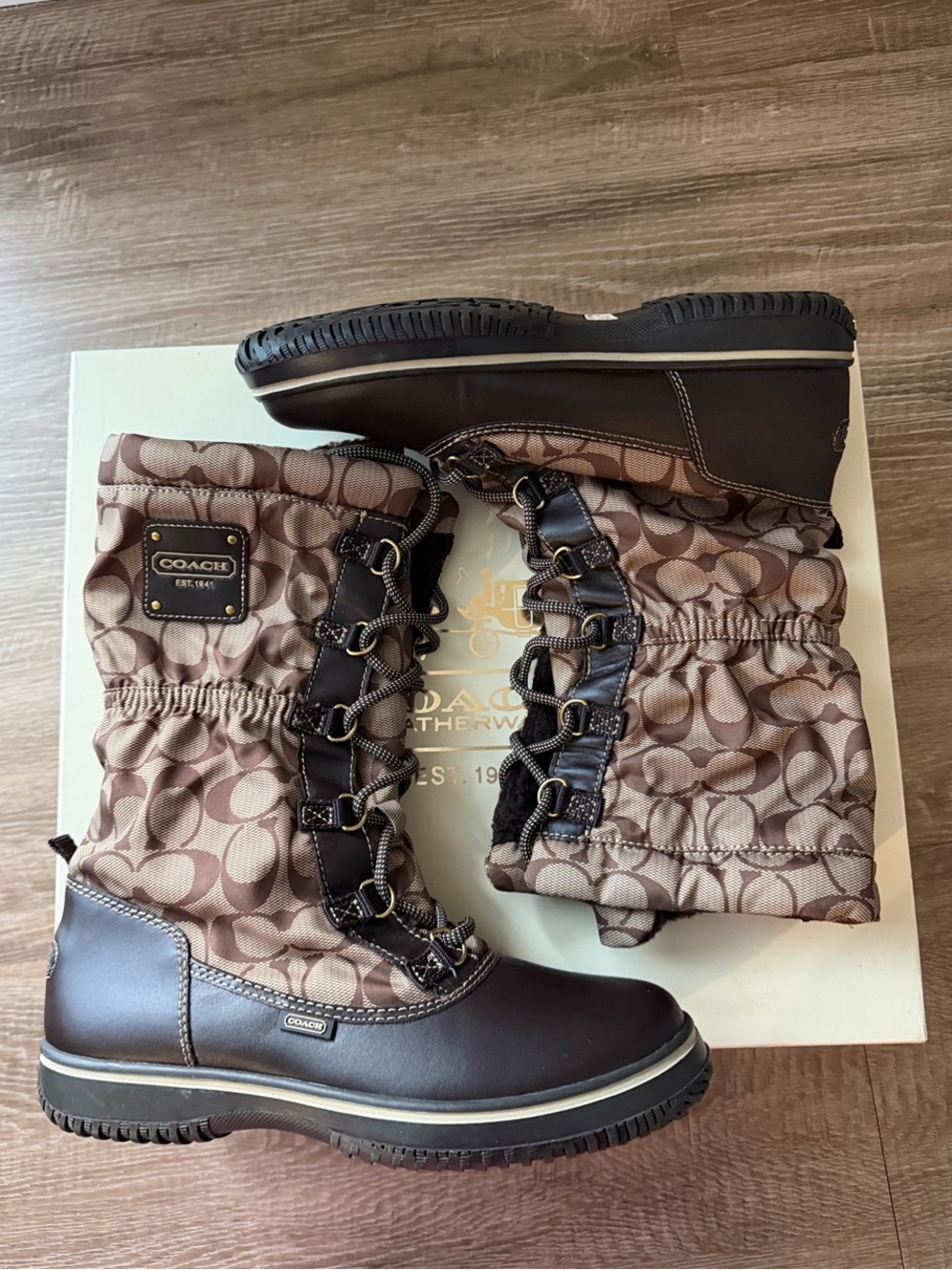 Coach Brown signature Logo Lace-Up Boots